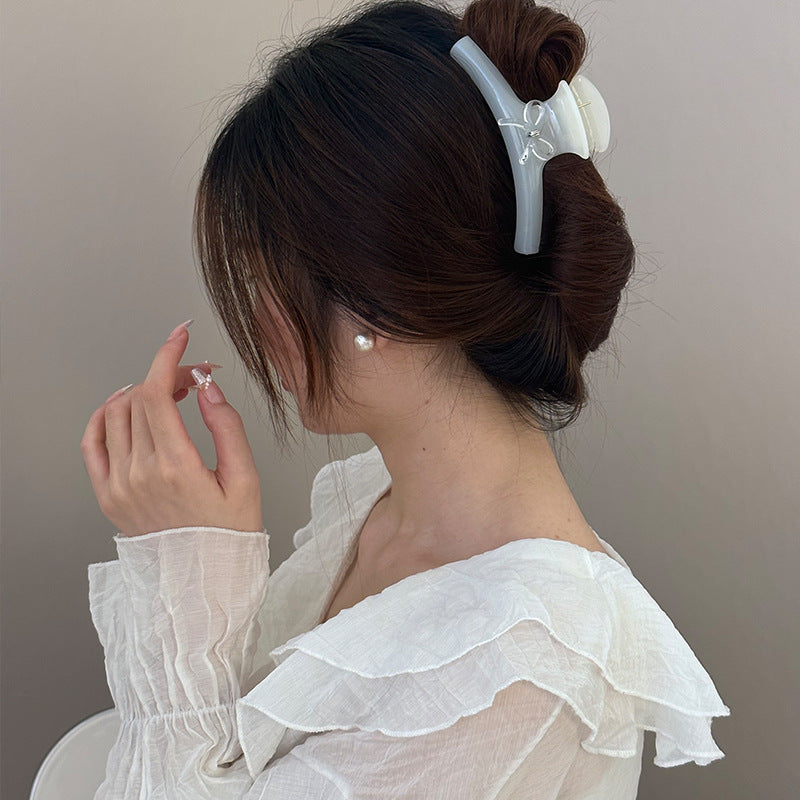 French Style Acrylic Bow Tie Hair Claws For Women In Black, Perfect Hairpin Accessory For Summer