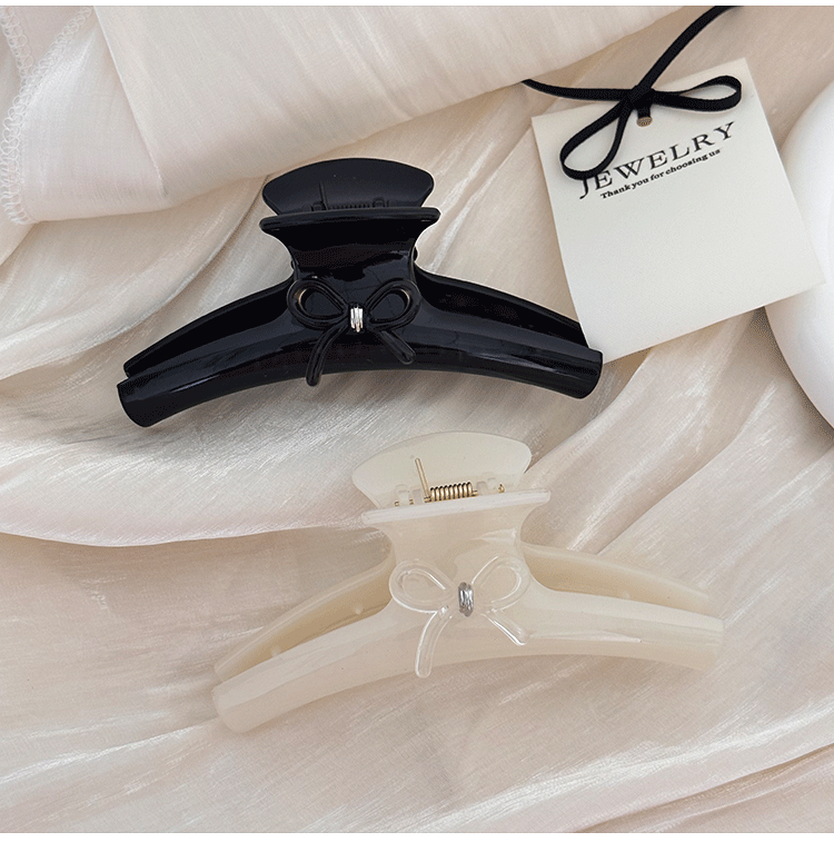 French Style Acrylic Bow Tie Hair Claws For Women In Black, Perfect Hairpin Accessory For Summer