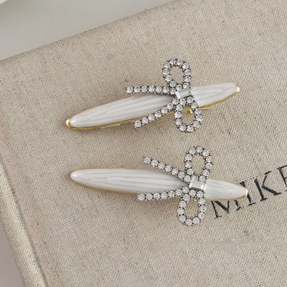 French Style Bow Tie Hairpin For Women With White Rhinestones, 1 PCS Package