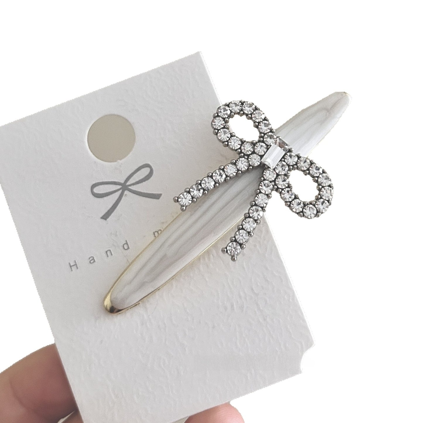 French Style Bow Tie Hairpin For Women With White Rhinestones, 1 PCS Package