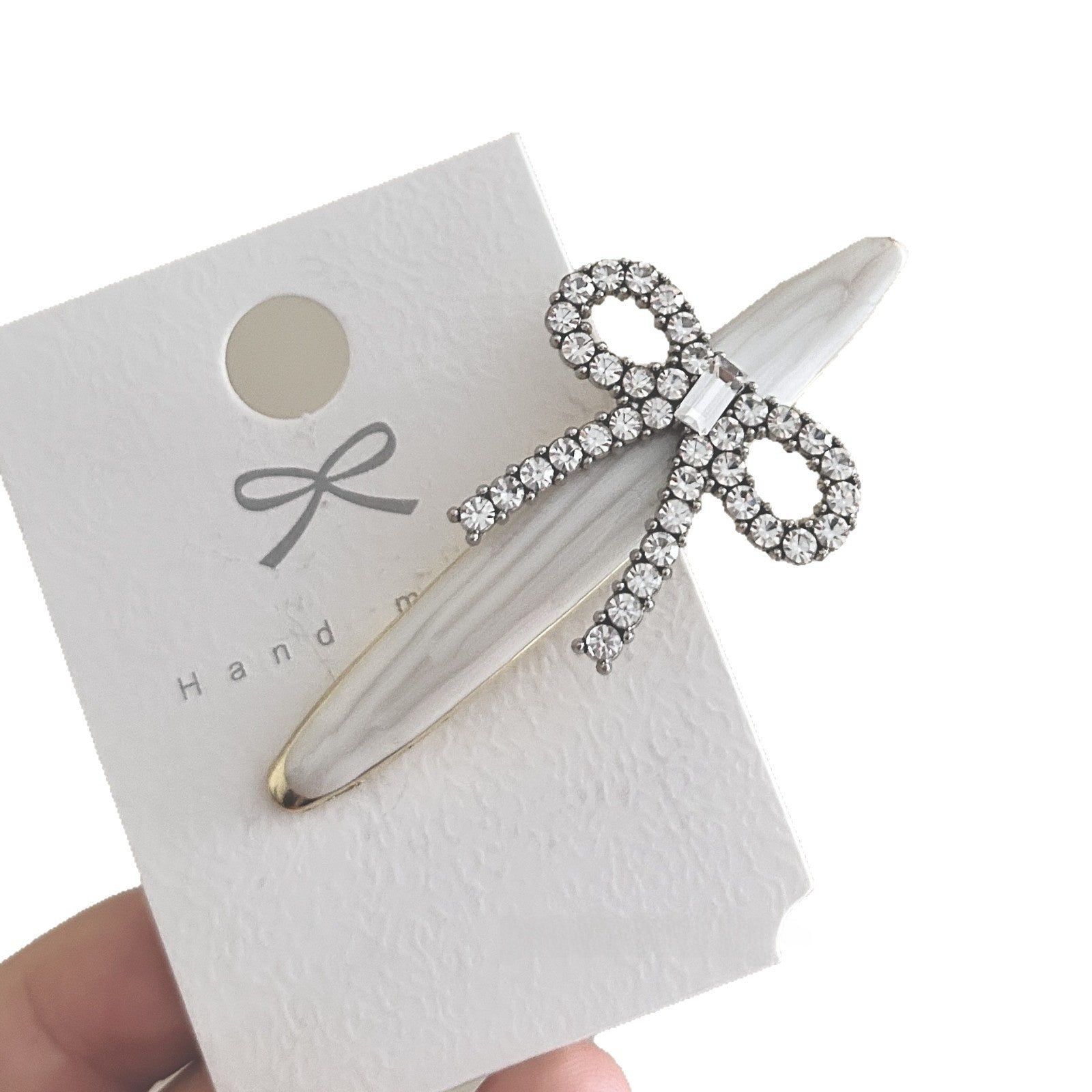French Style Bow Tie Hairpin For Women With White Rhinestones, 1 PCS Package