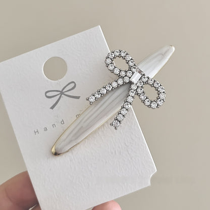 French Style Bow Tie Hairpin For Women With White Rhinestones, 1 PCS Package