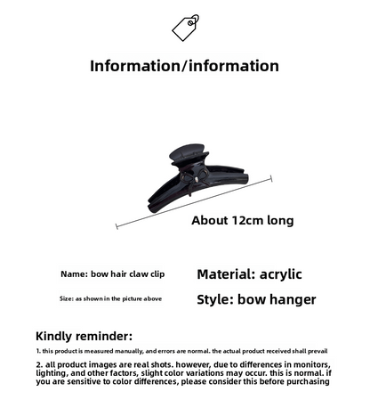 French Style Acrylic Bow Tie Hair Claws For Women In Black, Perfect Hairpin Accessory For Summer