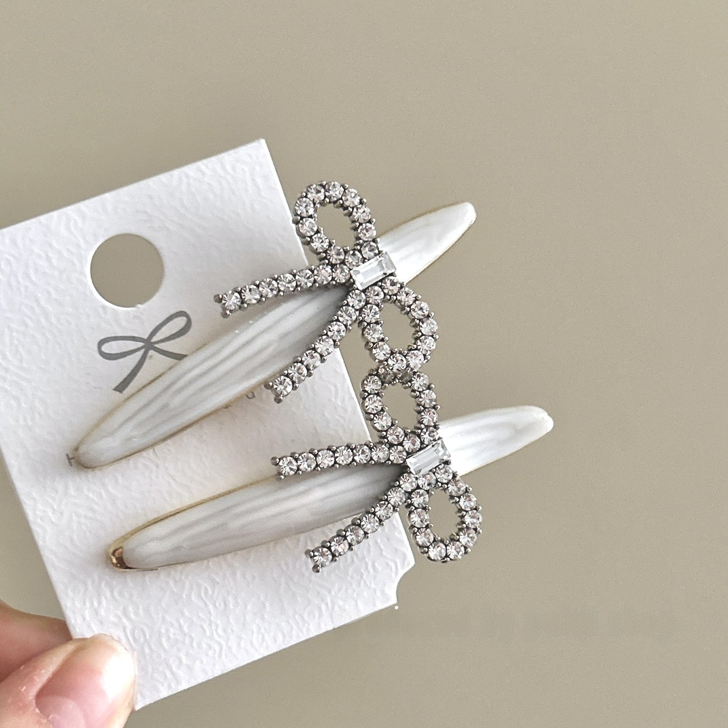 French Style Bow Tie Hairpin For Women With White Rhinestones, 1 PCS Package