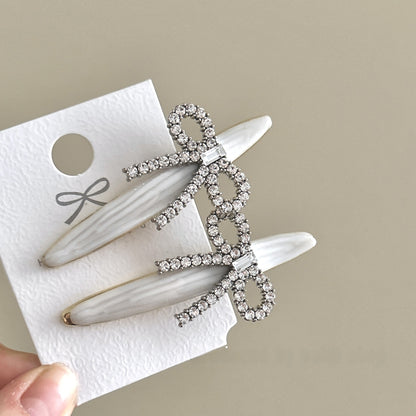 French Style Bow Tie Hairpin For Women With White Rhinestones, 1 PCS Package