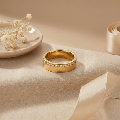 Starburst Ring For Women In 304 Stainless Steel Electroplated With 18K Real Gold Plated And Rhinestones Inlay
