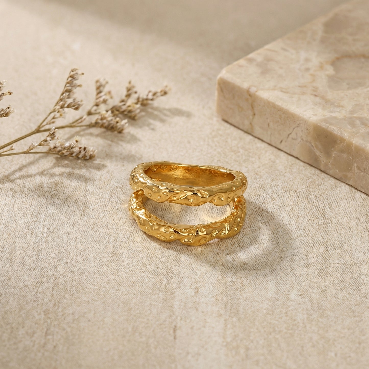 Geometric Rings For Women Made Of 304 Stainless Steel Featuring Electroplated 18K Real Gold Plated Shell Inlay