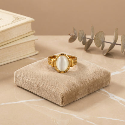 Geometric Rings For Women Made Of 304 Stainless Steel Featuring Electroplated 18K Real Gold Plated Shell Inlay