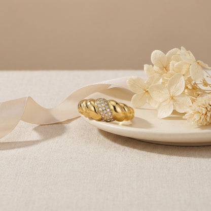 Geometric Rings For Women In 304 Stainless Steel Featuring Electroplated 18K Real Gold Plated With Rhinestones