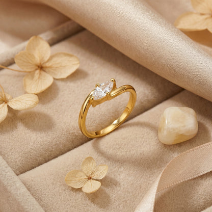 Geometric Rings For Women In 304 Stainless Steel Featuring Electroplated 18K Real Gold Plated With Rhinestones