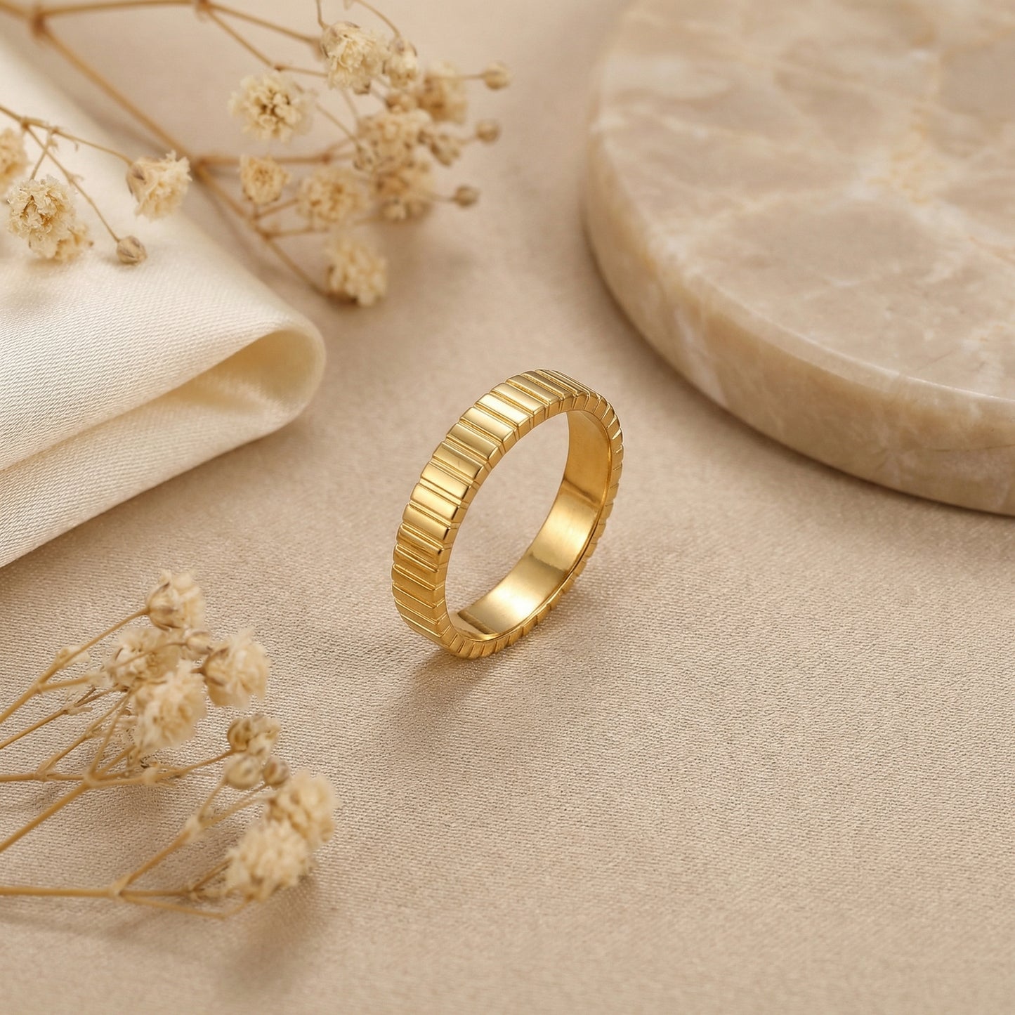 Geometric Rings For Women In 304 Stainless Steel Featuring Electroplated 18K Real Gold Plated With Rhinestones