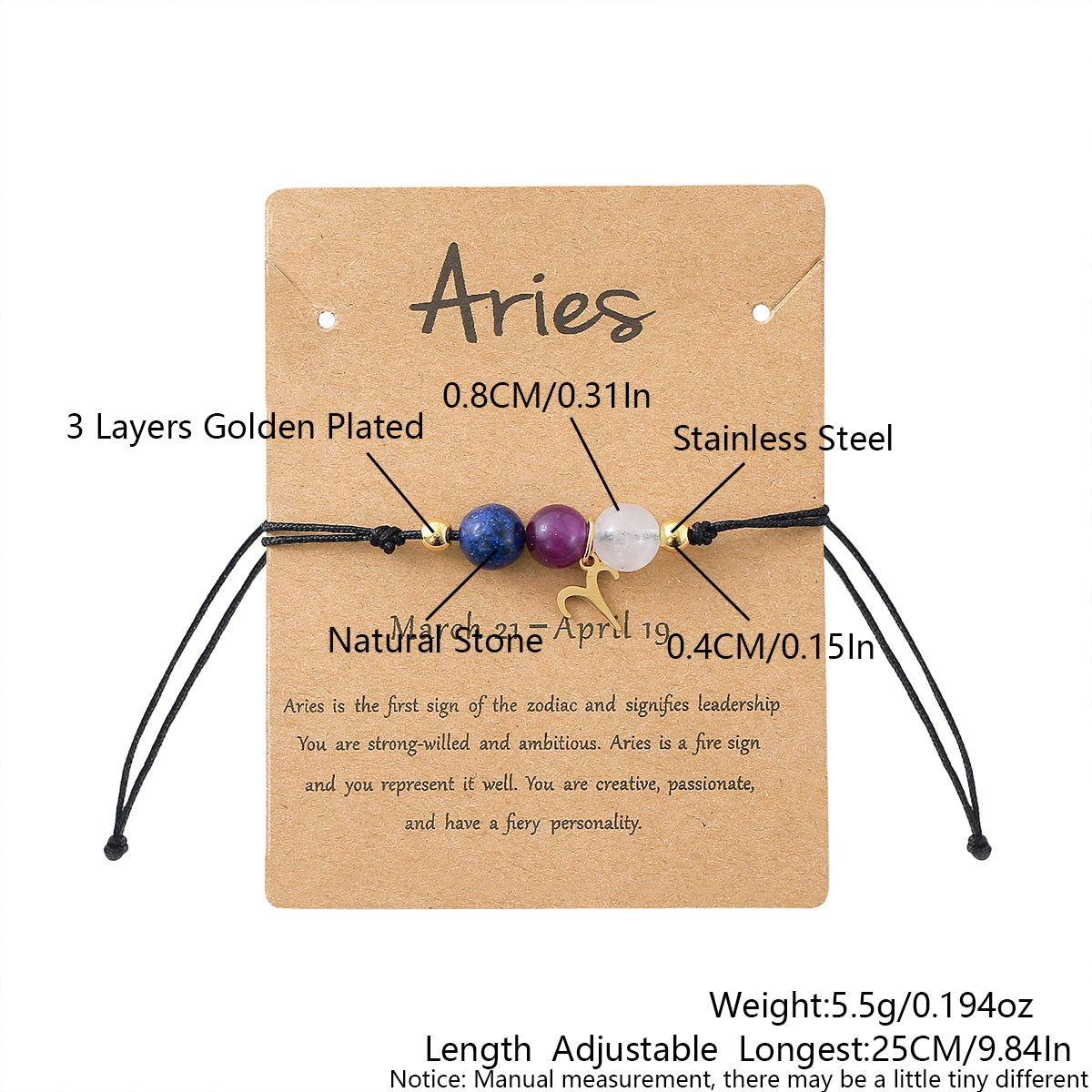 Unisex Drawstring Bracelets With Constellation Pattern, 18K Gold Plated Coating, Natural Stone Beaded Chain
