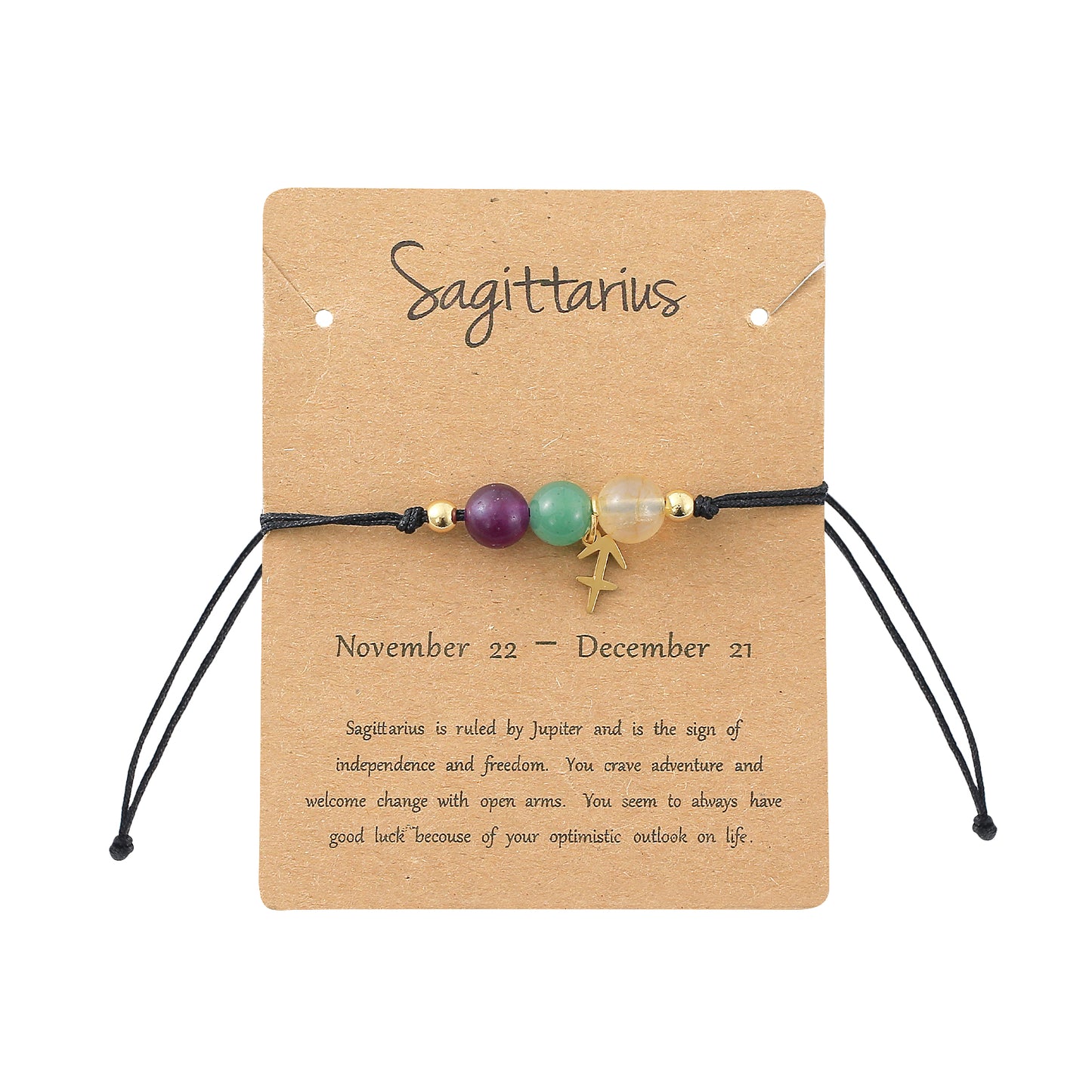 Unisex Drawstring Bracelets With Constellation Pattern, 18K Gold Plated Coating, Natural Stone Beaded Chain