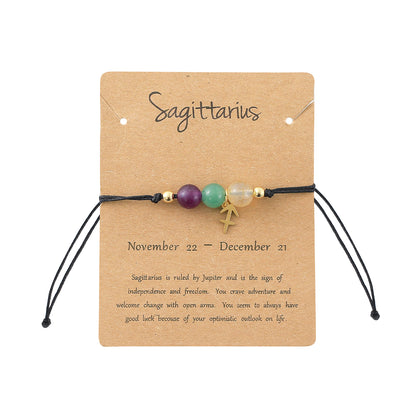 Unisex Drawstring Bracelets With Constellation Pattern, 18K Gold Plated Coating, Natural Stone Beaded Chain
