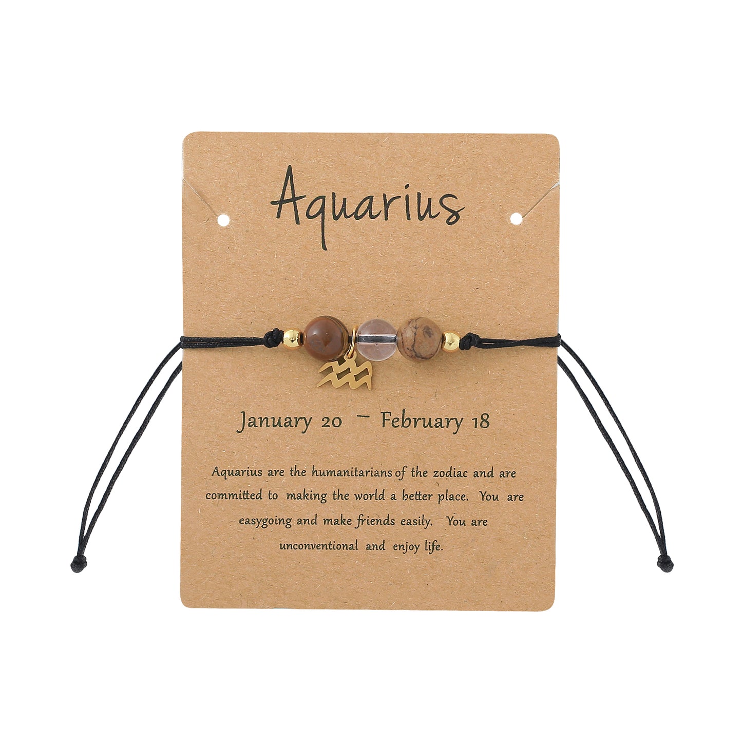 Unisex Drawstring Bracelets With Constellation Pattern, 18K Gold Plated Coating, Natural Stone Beaded Chain