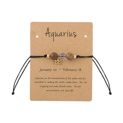 Unisex Drawstring Bracelets With Constellation Pattern, 18K Gold Plated Coating, Natural Stone Beaded Chain