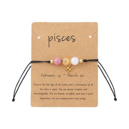 Unisex Drawstring Bracelets With Constellation Pattern, 18K Gold Plated Coating, Natural Stone Beaded Chain