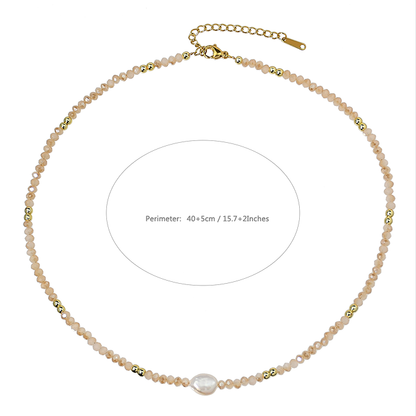 Women’s Necklace Featuring Crystal Pattern With Freshwater Pearl Inlay, Artificial Crystal Material, Beading Craft On Beaded Chain