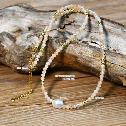 Women’s Necklace Featuring Crystal Pattern With Freshwater Pearl Inlay, Artificial Crystal Material, Beading Craft On Beaded Chain