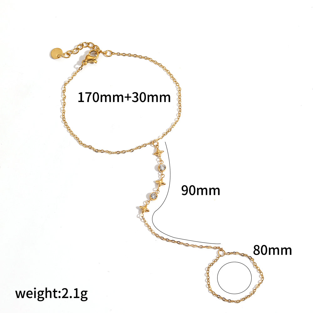 Geometric Jewelry Set For Women, 304 Stainless Steel With 18K Gold Plated Finish And Rhinestones On Cable Chain