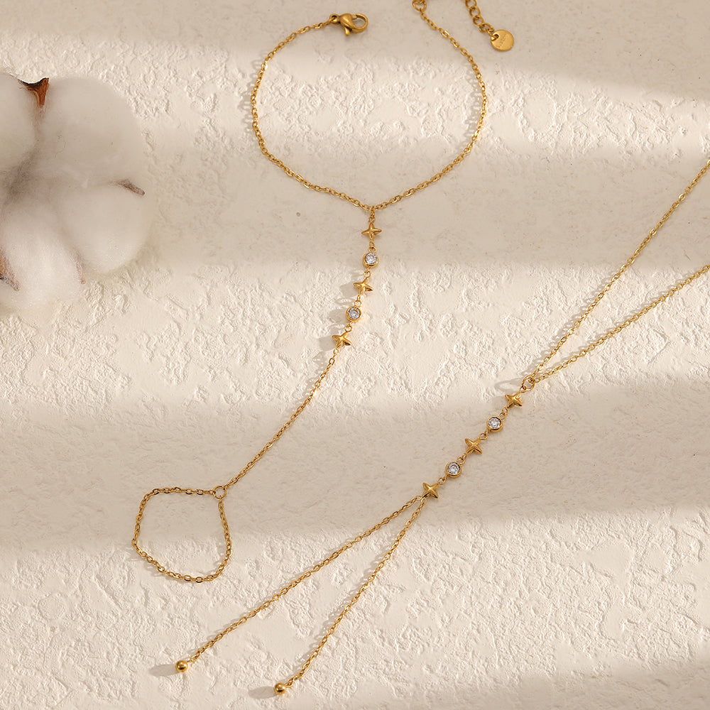 Geometric Jewelry Set For Women, 304 Stainless Steel With 18K Gold Plated Finish And Rhinestones On Cable Chain