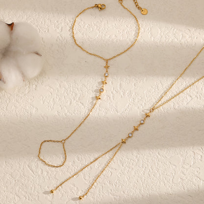 Geometric Jewelry Set For Women, 304 Stainless Steel With 18K Gold Plated Finish And Rhinestones On Cable Chain