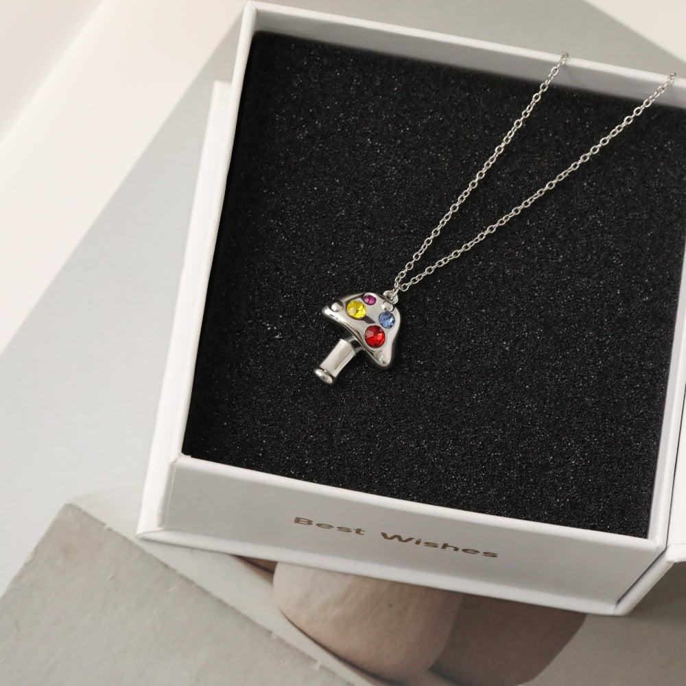 Sweet Mushroom Necklace For Women In 304 Stainless Steel With 18K Real Gold Plated And Zircon Inlay On Cable Chain