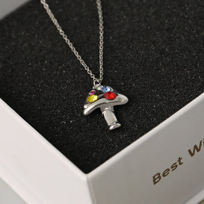 Sweet Mushroom Necklace For Women In 304 Stainless Steel With 18K Real Gold Plated And Zircon Inlay On Cable Chain