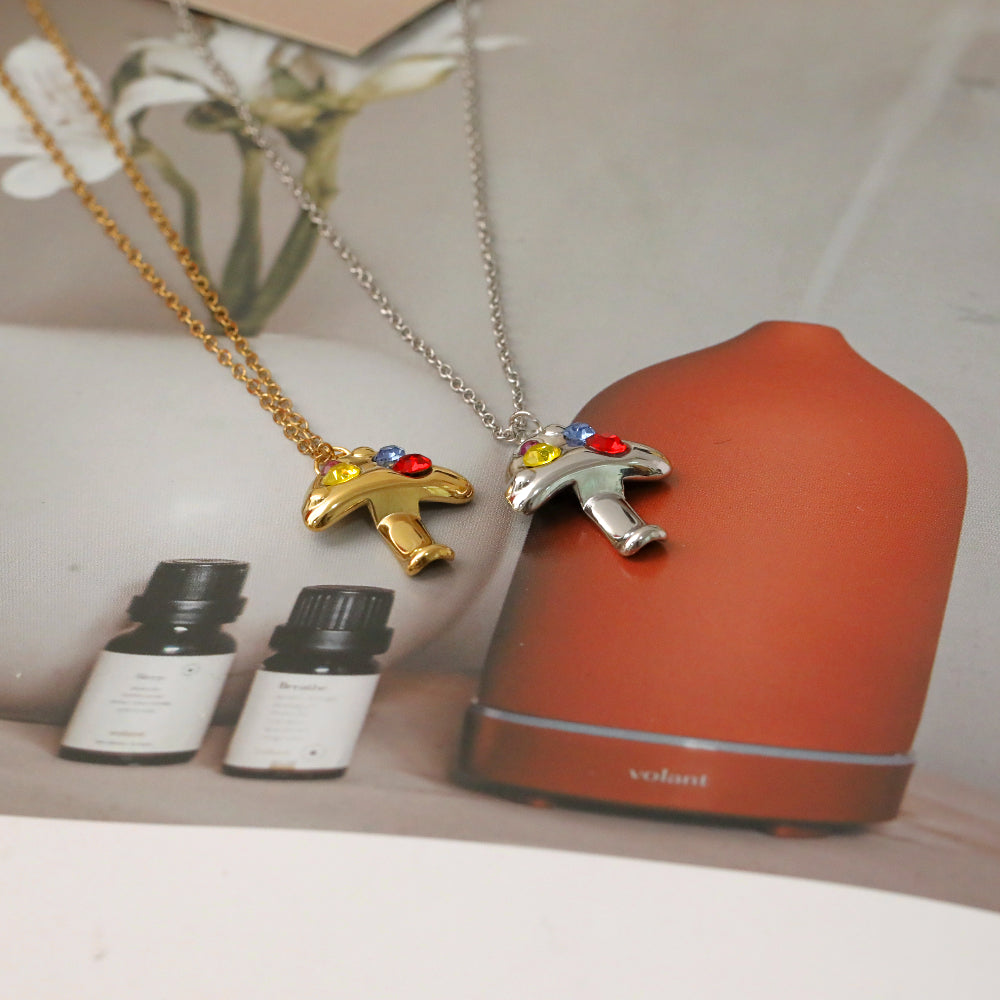 Sweet Mushroom Necklace For Women In 304 Stainless Steel With 18K Real Gold Plated And Zircon Inlay On Cable Chain