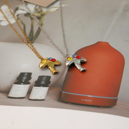 Sweet Mushroom Necklace For Women In 304 Stainless Steel With 18K Real Gold Plated And Zircon Inlay On Cable Chain