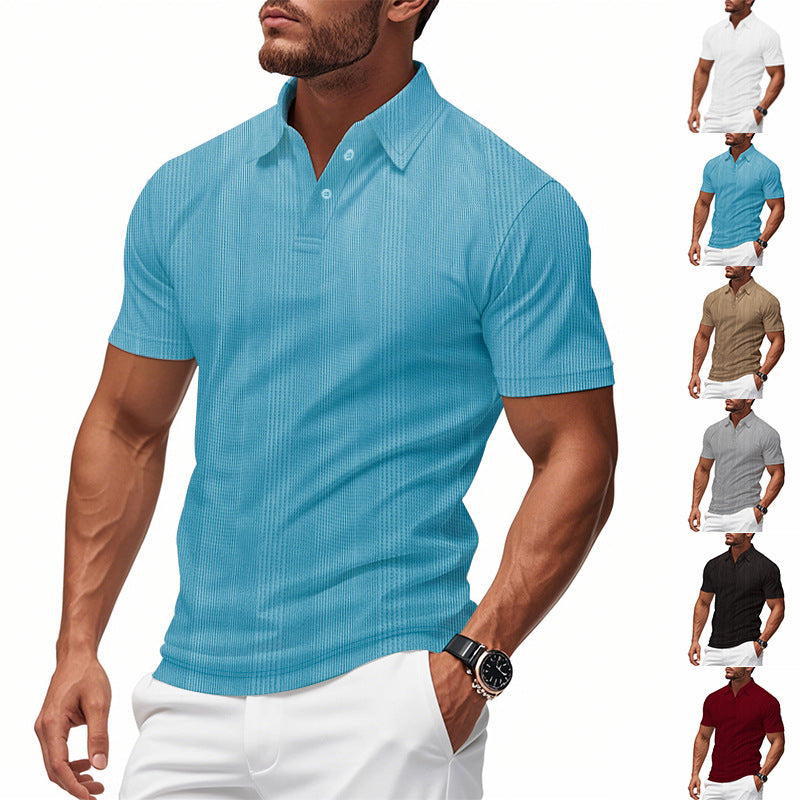 Solid Color Men's Polo Shirt With Short Sleeve, Lapel Collar, Regular Fit, And Polyester Fabric