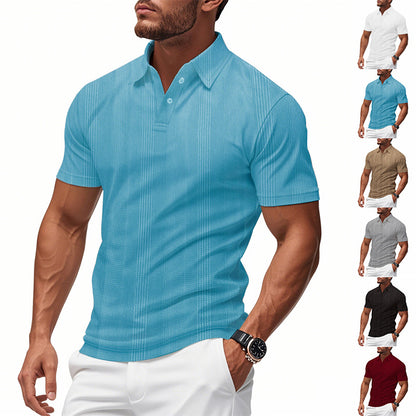 Solid Color Men's Polo Shirt With Short Sleeve, Lapel Collar, Regular Fit, And Polyester Fabric