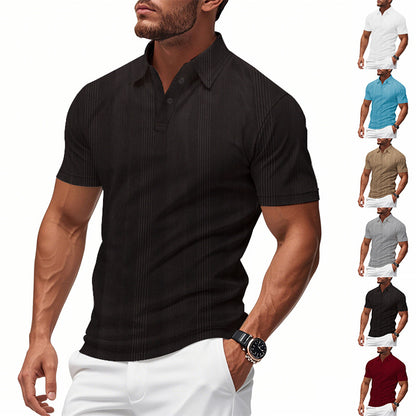 Solid Color Men's Polo Shirt With Short Sleeve, Lapel Collar, Regular Fit, And Polyester Fabric