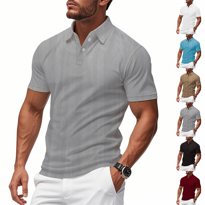 Solid Color Men's Polo Shirt With Short Sleeve, Lapel Collar, Regular Fit, And Polyester Fabric