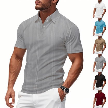 Solid Color Men's Polo Shirt With Short Sleeve, Lapel Collar, Regular Fit, And Polyester Fabric
