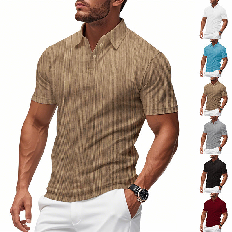 Solid Color Men's Polo Shirt With Short Sleeve, Lapel Collar, Regular Fit, And Polyester Fabric