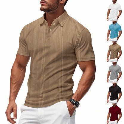 Solid Color Men's Polo Shirt With Short Sleeve, Lapel Collar, Regular Fit, And Polyester Fabric