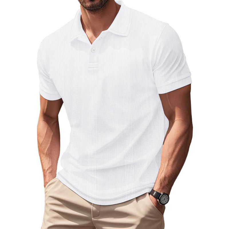 Solid Color Men's Polo Shirt With Short Sleeve, Lapel Collar, Regular Fit, And Polyester Fabric