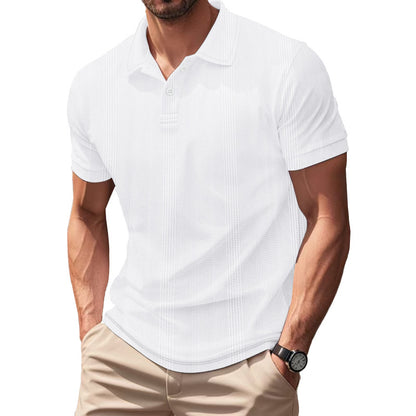 Solid Color Men's Polo Shirt With Short Sleeve, Lapel Collar, Regular Fit, And Polyester Fabric