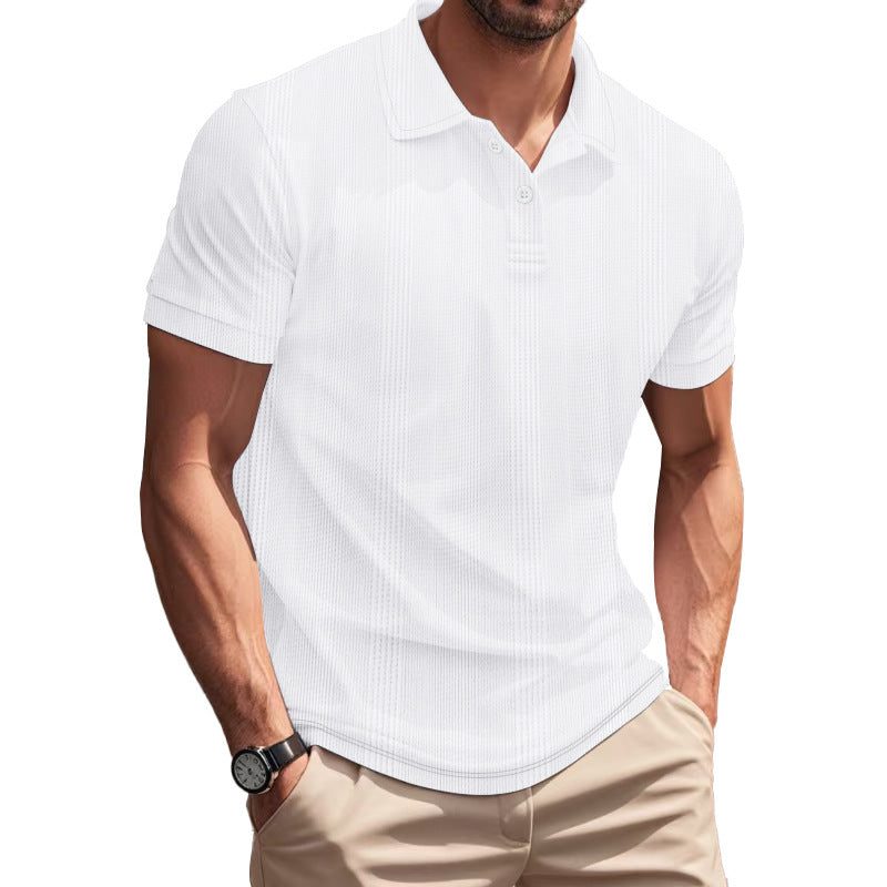 Solid Color Men's Polo Shirt With Short Sleeve, Lapel Collar, Regular Fit, And Polyester Fabric