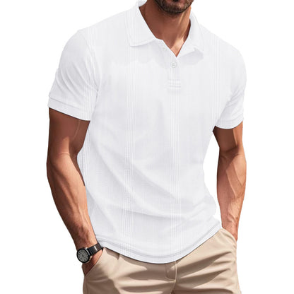 Solid Color Men's Polo Shirt With Short Sleeve, Lapel Collar, Regular Fit, And Polyester Fabric