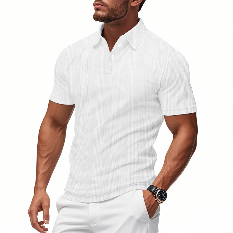 Solid Color Men's Polo Shirt With Short Sleeve, Lapel Collar, Regular Fit, And Polyester Fabric