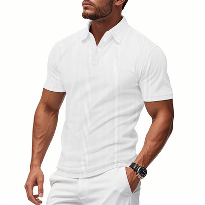 Solid Color Men's Polo Shirt With Short Sleeve, Lapel Collar, Regular Fit, And Polyester Fabric