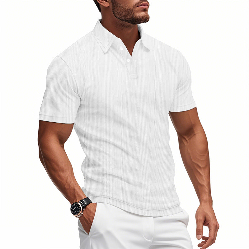 Solid Color Men's Polo Shirt With Short Sleeve, Lapel Collar, Regular Fit, And Polyester Fabric