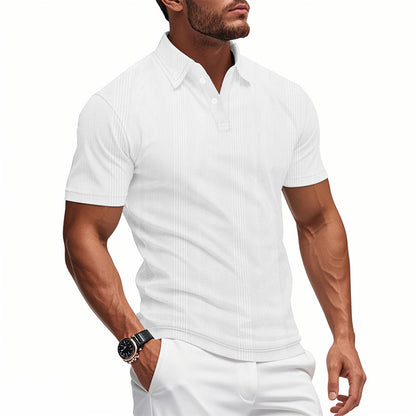 Solid Color Men's Polo Shirt With Short Sleeve, Lapel Collar, Regular Fit, And Polyester Fabric
