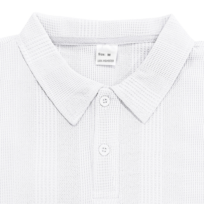 Solid Color Men's Polo Shirt With Short Sleeve, Lapel Collar, Regular Fit, And Polyester Fabric
