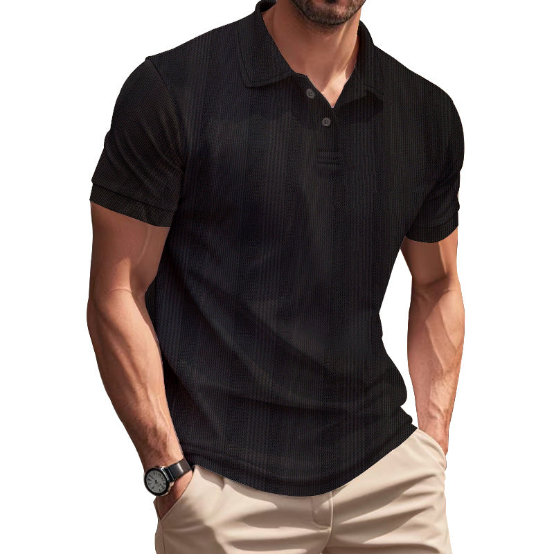 Solid Color Men's Polo Shirt With Short Sleeve, Lapel Collar, Regular Fit, And Polyester Fabric