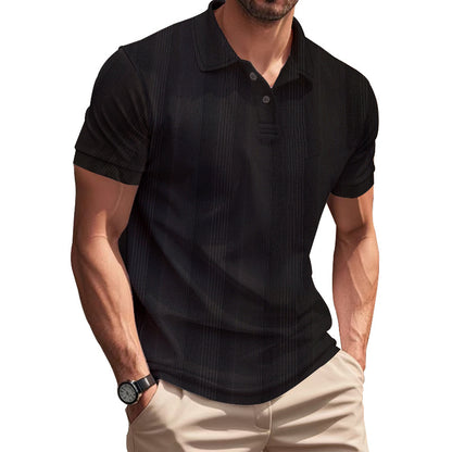 Solid Color Men's Polo Shirt With Short Sleeve, Lapel Collar, Regular Fit, And Polyester Fabric