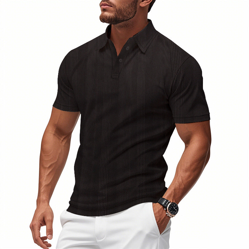 Solid Color Men's Polo Shirt With Short Sleeve, Lapel Collar, Regular Fit, And Polyester Fabric