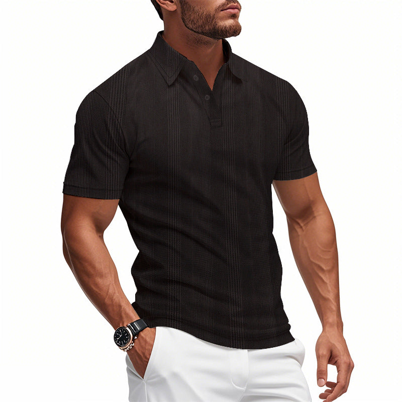 Solid Color Men's Polo Shirt With Short Sleeve, Lapel Collar, Regular Fit, And Polyester Fabric
